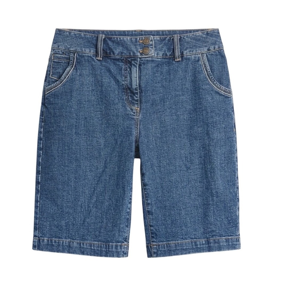 Croft & Barrow Denim Bermuda Shorts Women 8 Blue Stretch Mid Rise Flap Pocket